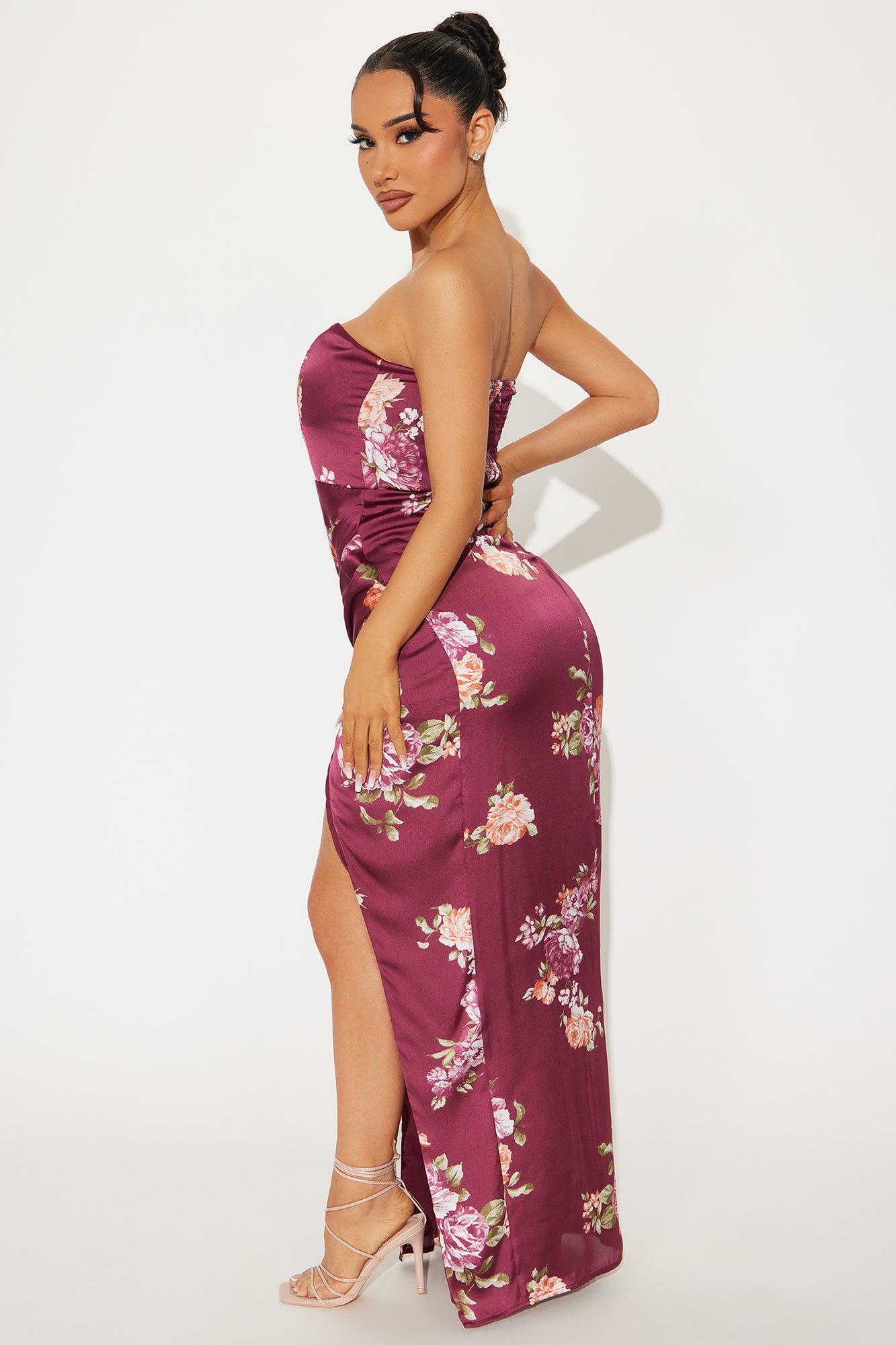 Alicia Floral Satin Maxi Dress - Plum/Multi Product Image