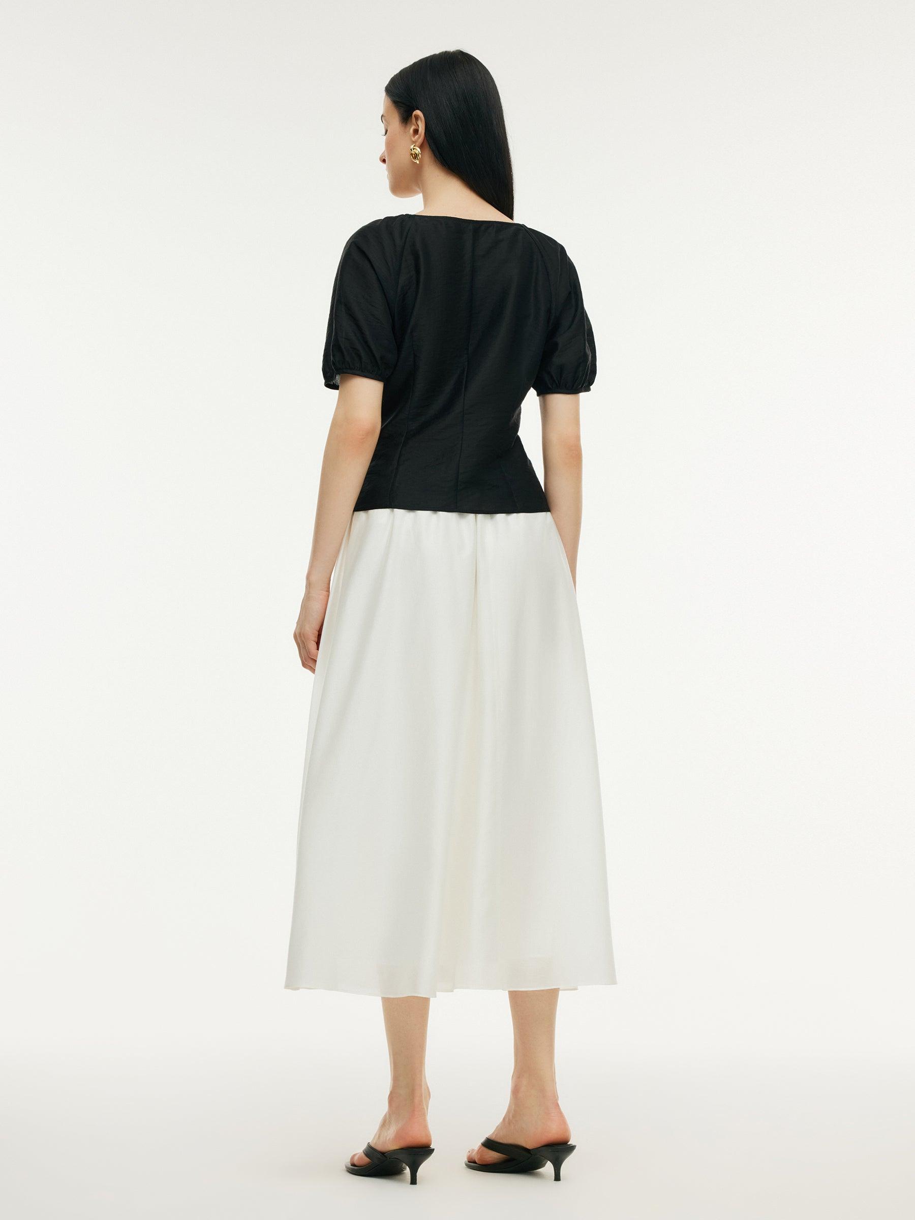 Tencel Blend Twist Front Top And A-Line Skirt Two-Piece Set Product Image