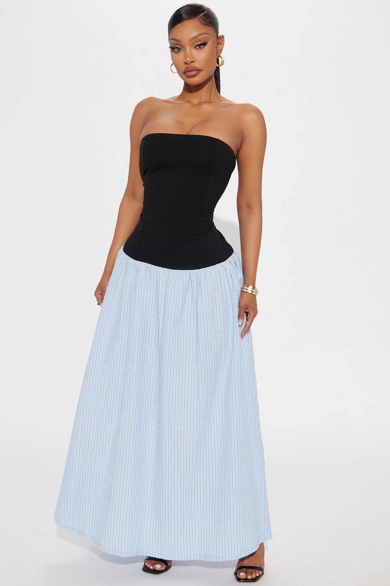 Joscelyn Drop Waist Contrast Maxi Dress - Light Blue Product Image