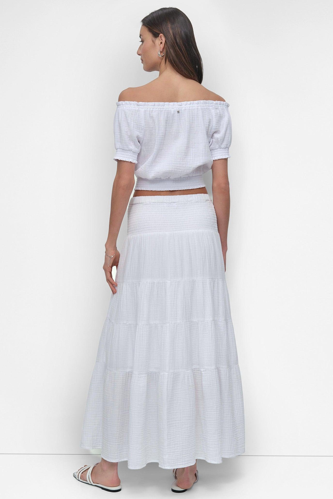 SMOCKED WAIST MIDI SKIRT Product Image