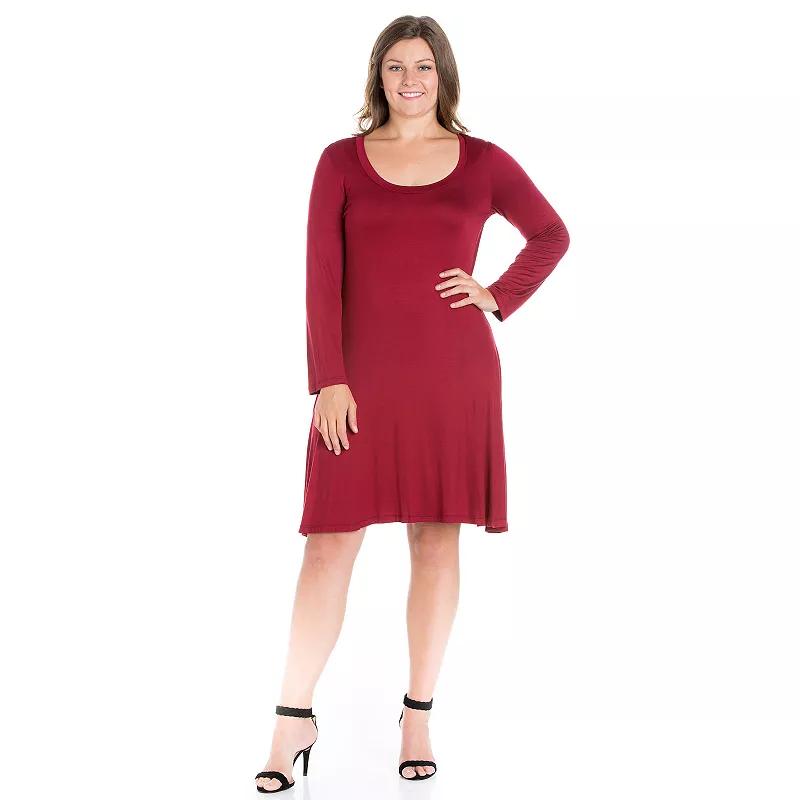 Plus Size 24seven Comfort Apparel Long Sleeve Flared Mini Dress, Women's, Size: 1XL, Dark Red Product Image