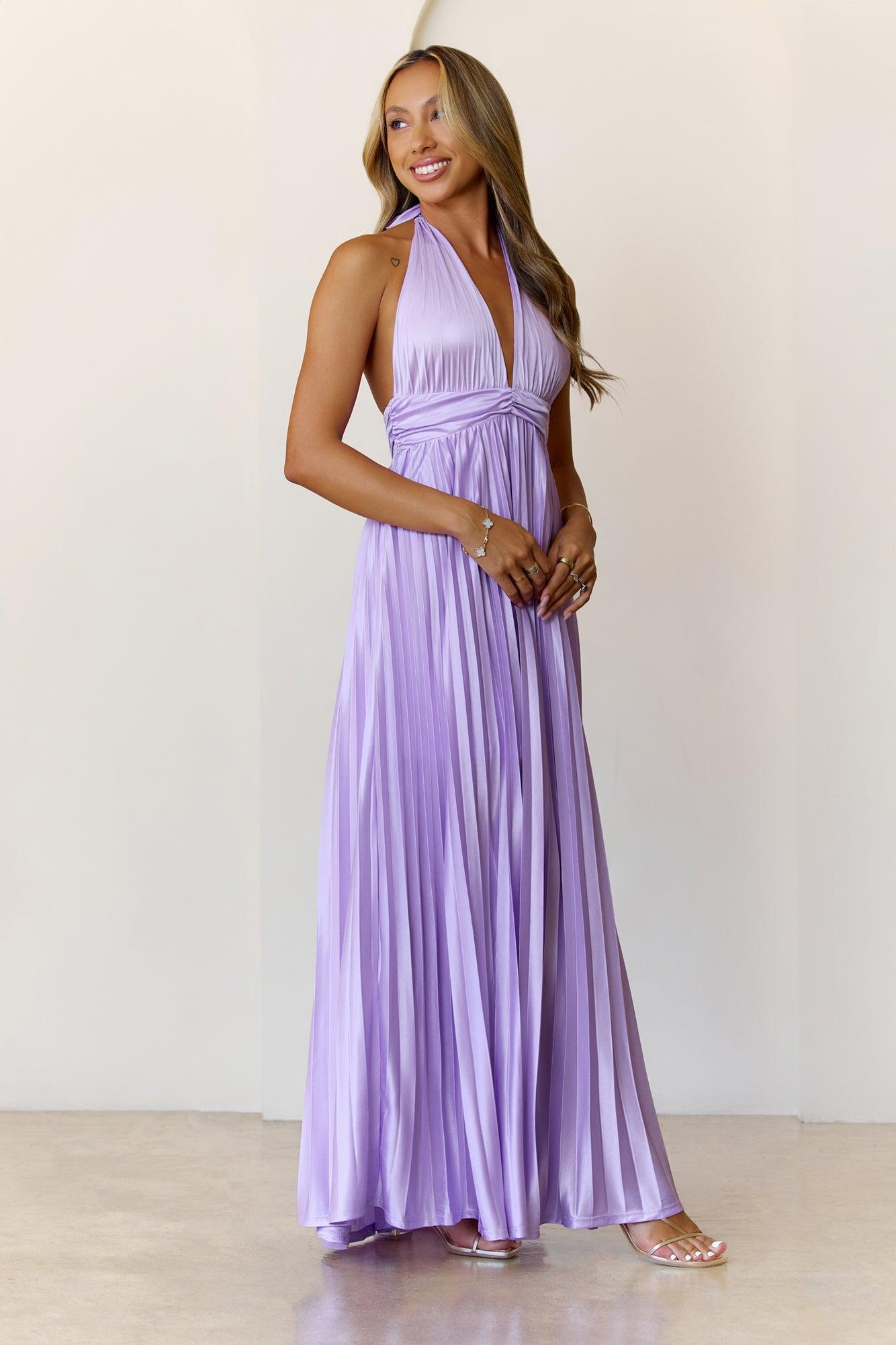 Shimmering Sea Pleated Halter Maxi Dress Lilac Product Image