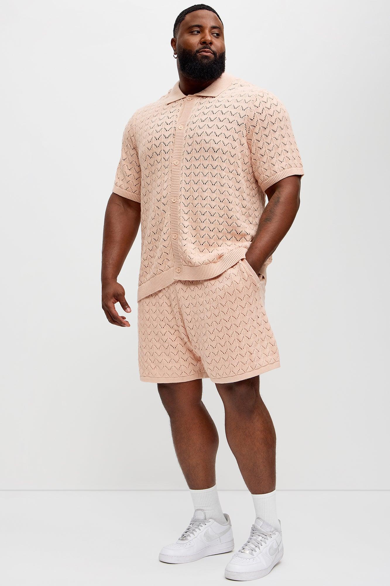Waterfall Texture Open Knit Shorts - Mauve Product Image