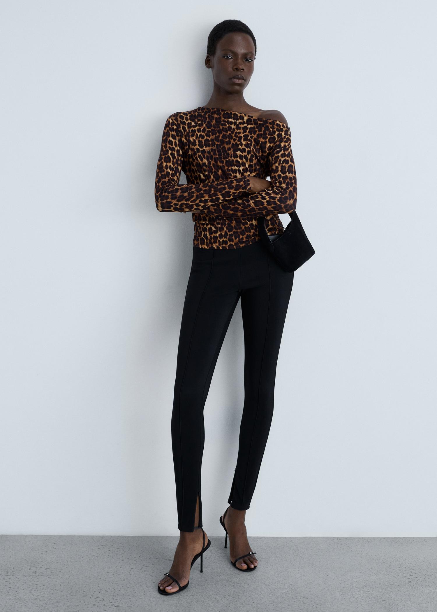 Asymmetrical neck leopard t-shirt - Women | MANGO USA Product Image
