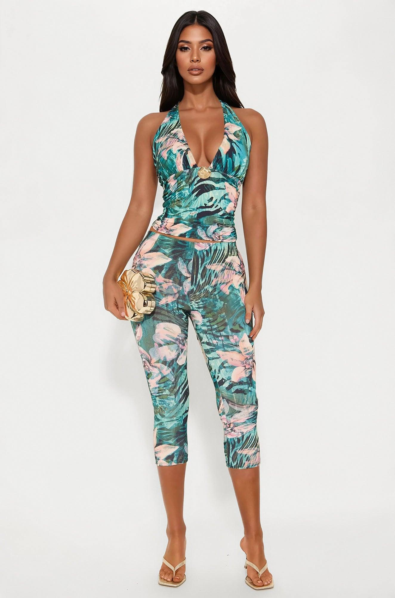 Sunset Tropics Capri Set - Green Female Product Image