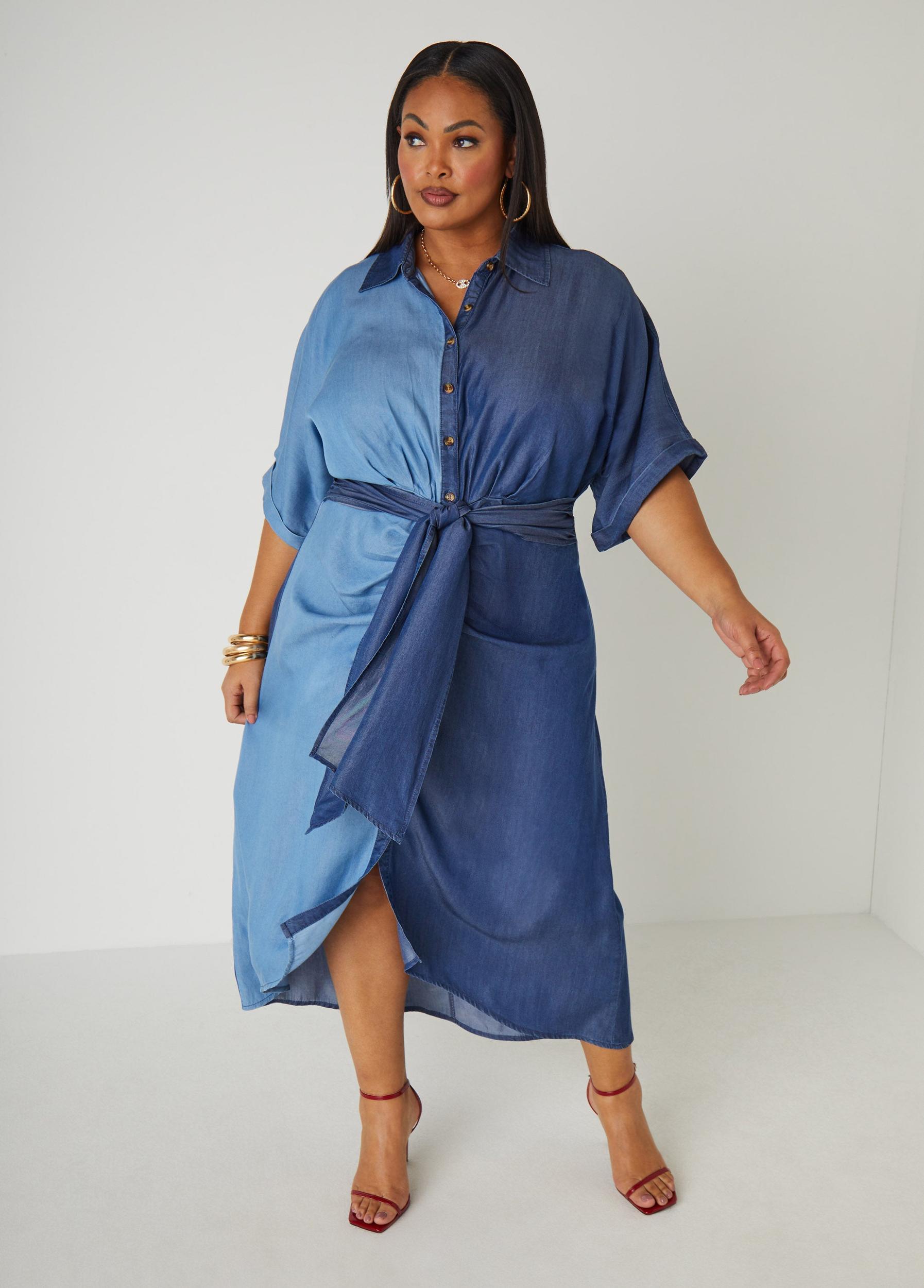 Two Tone Chambray Midaxi Dress Product Image