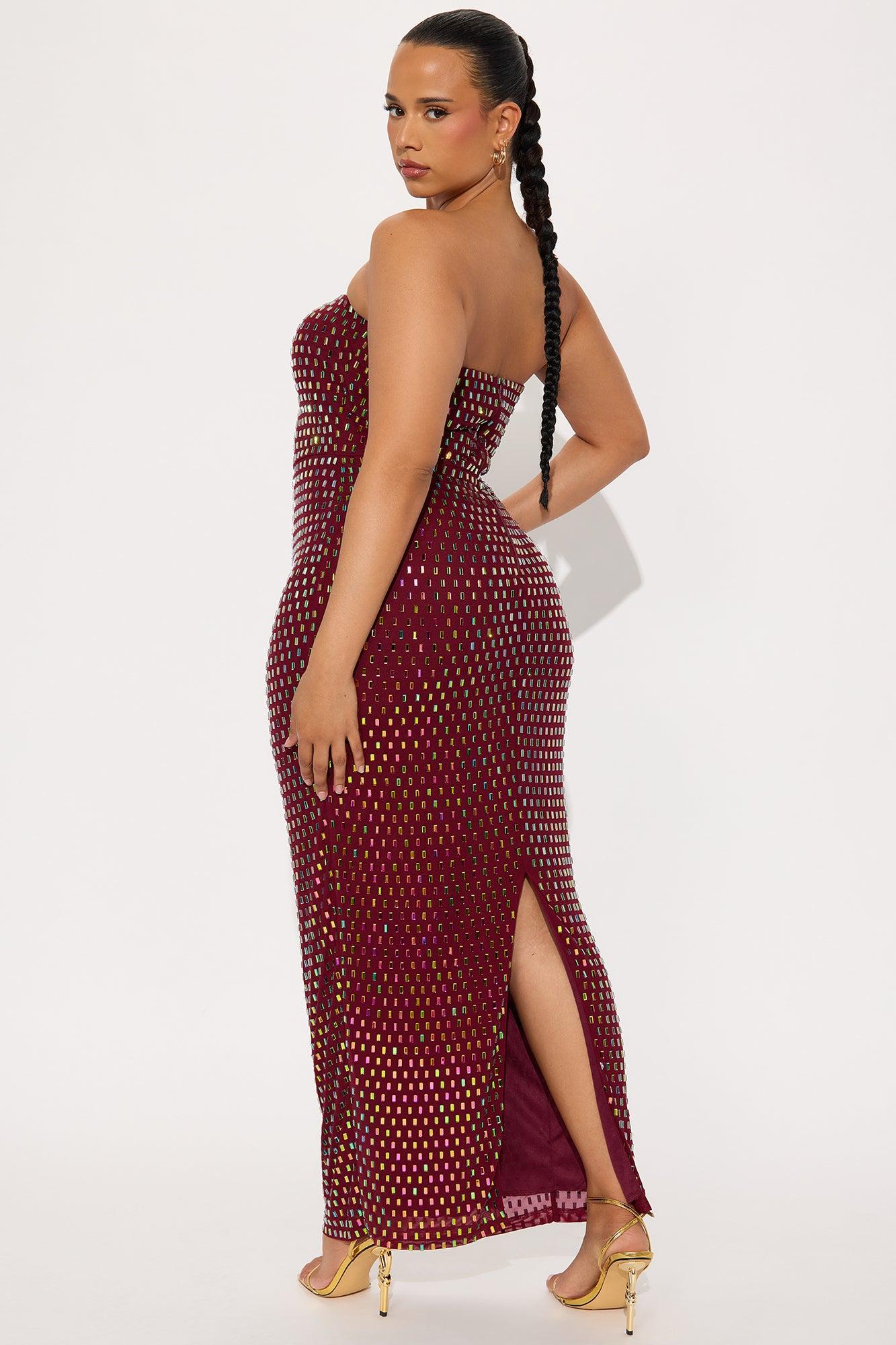 Maria Embellished Mesh Maxi Tube Dress - Wine Female Product Image