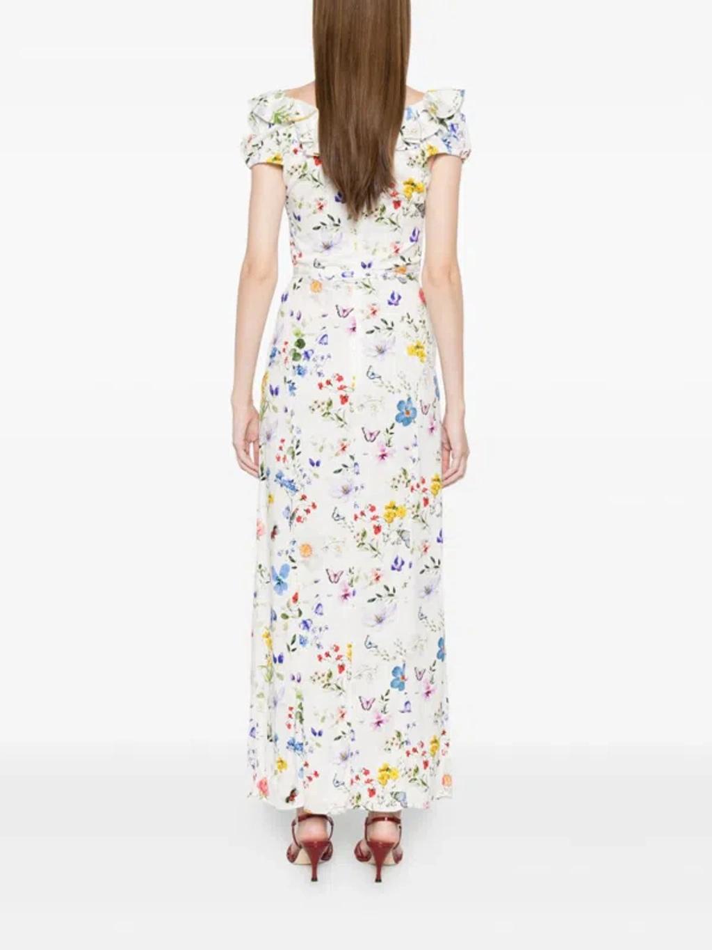 ALICE AND OLIVIA Tara Short Sleeve Ruffle A Line Dress In White Product Image
