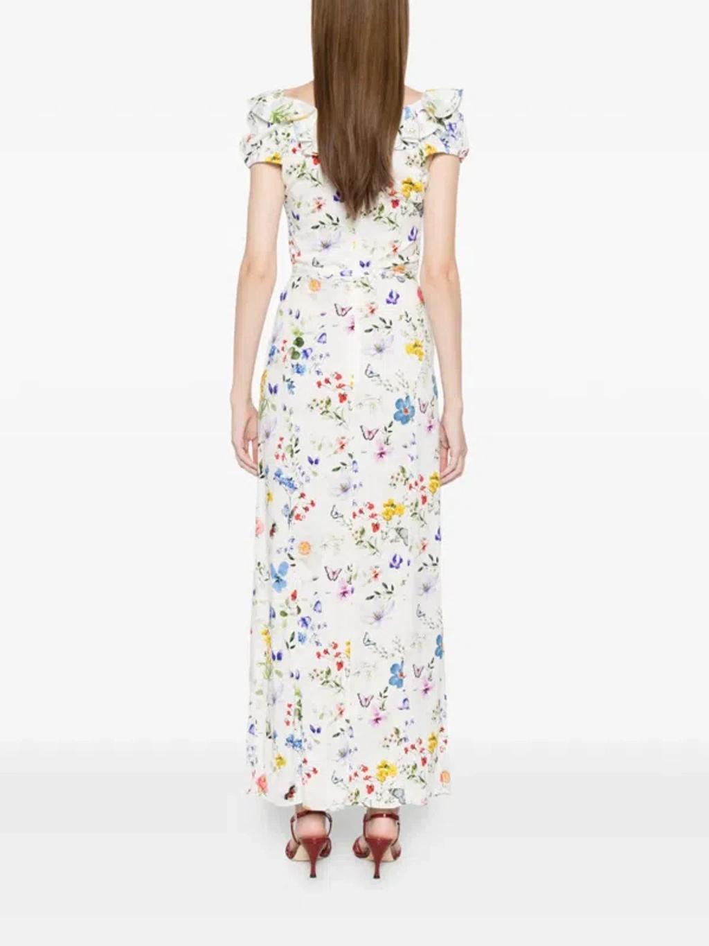 ALICE AND OLIVIA Tara Short Sleeve Ruffle A Line Dress In White Product Image
