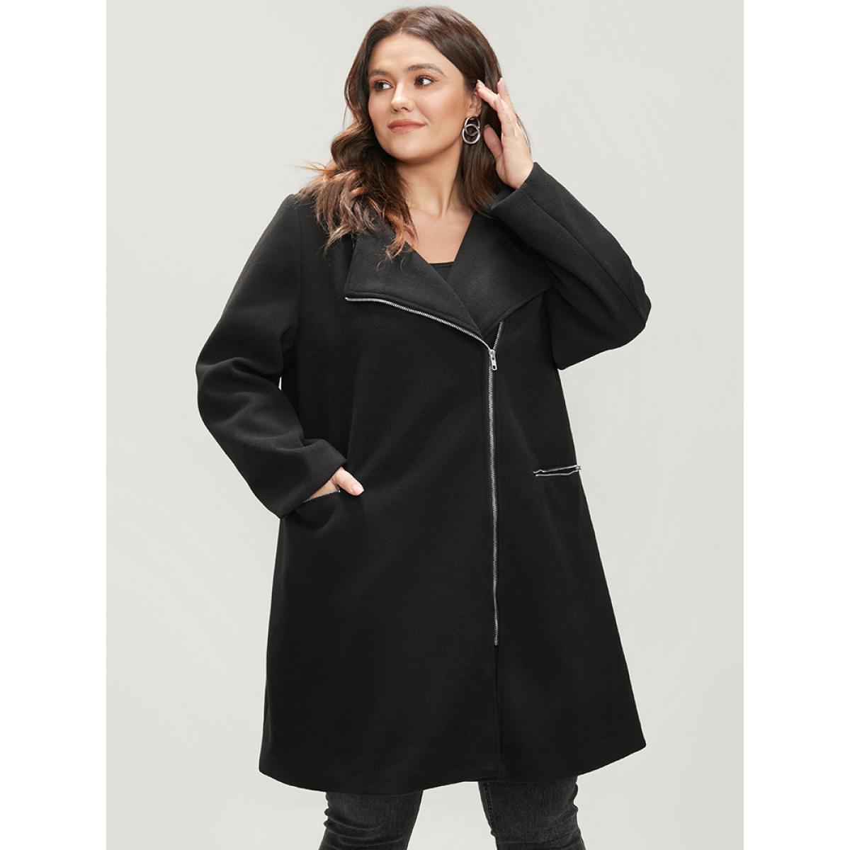 Plus Size Solid Pocket Zip Up Hooded Coat Women Black Casual Zipper Ladies Dailywear Winter Coats BloomChic 30/6X Product Image