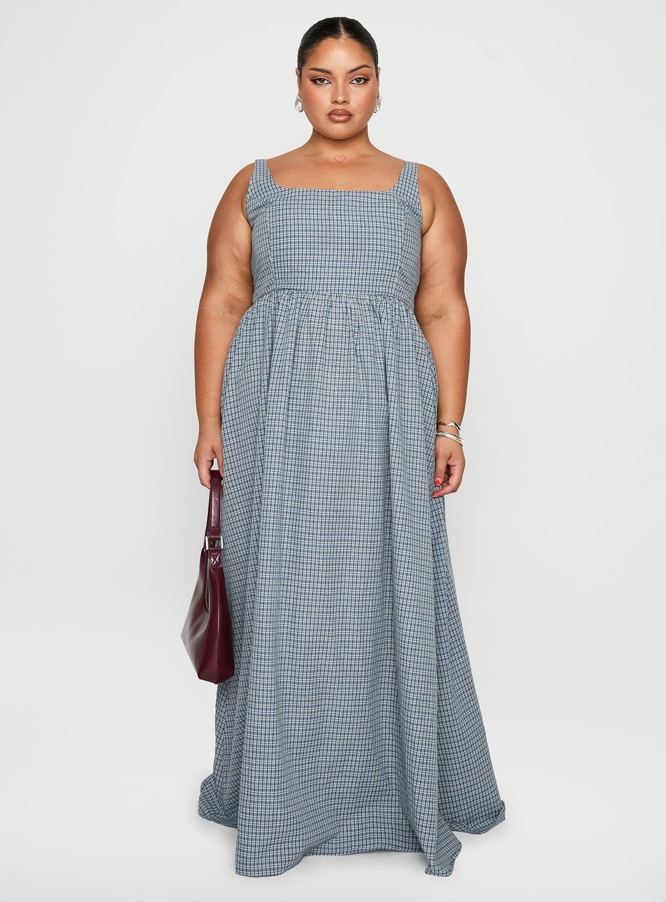 Cartmel Check Maxi Dress Navy Curve Product Image