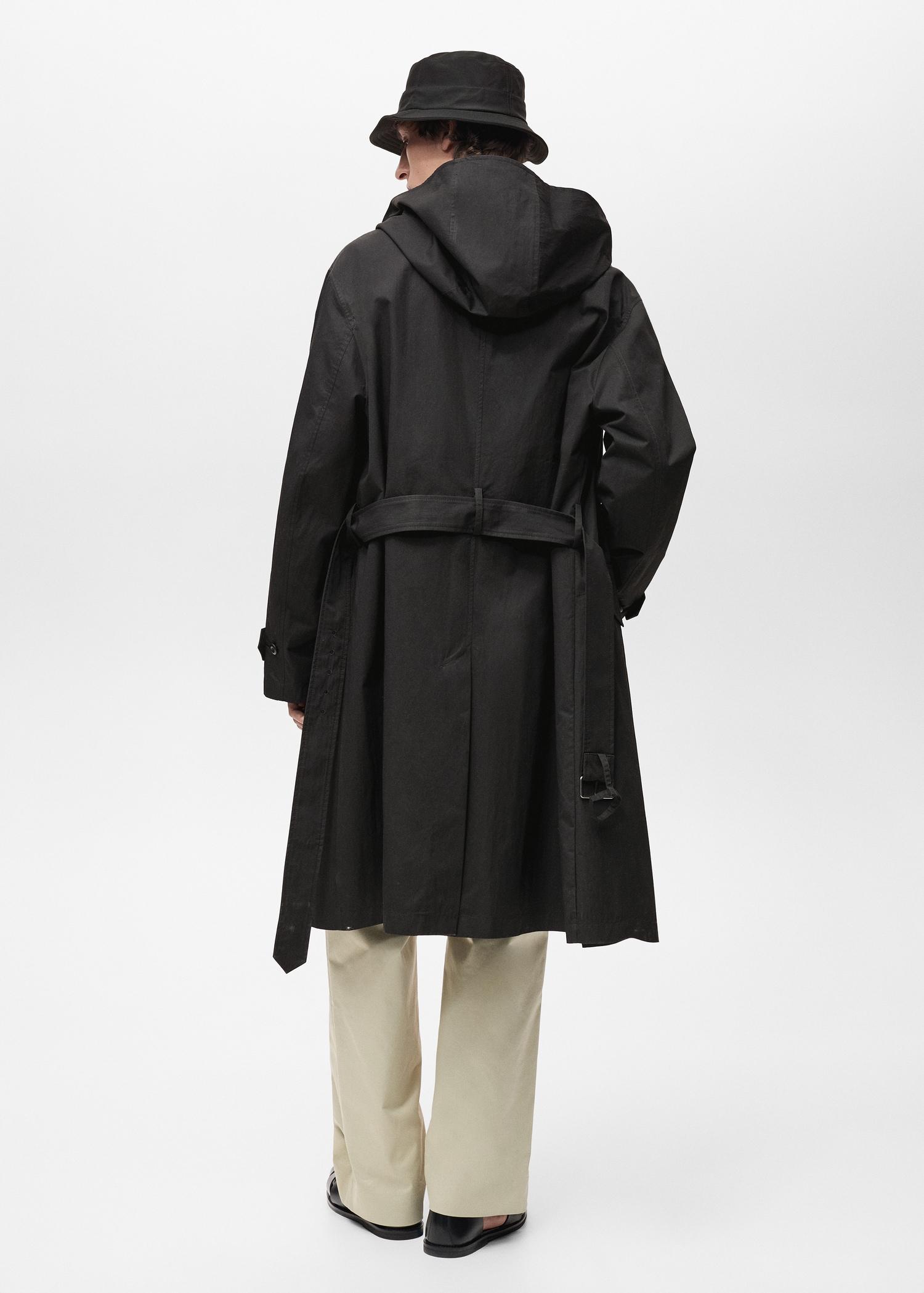 Trench coat with belt and hood - Men | MANGO USA Product Image