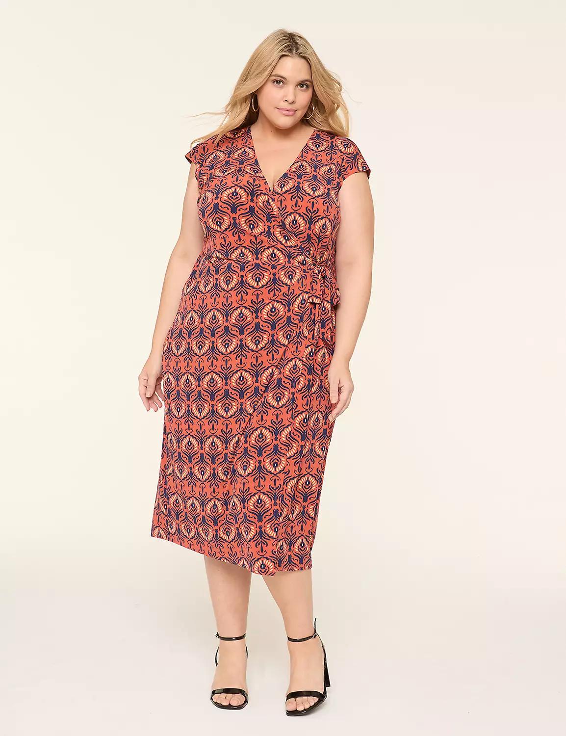 Cap-Sleeve Jersey Wrap Dress Product Image