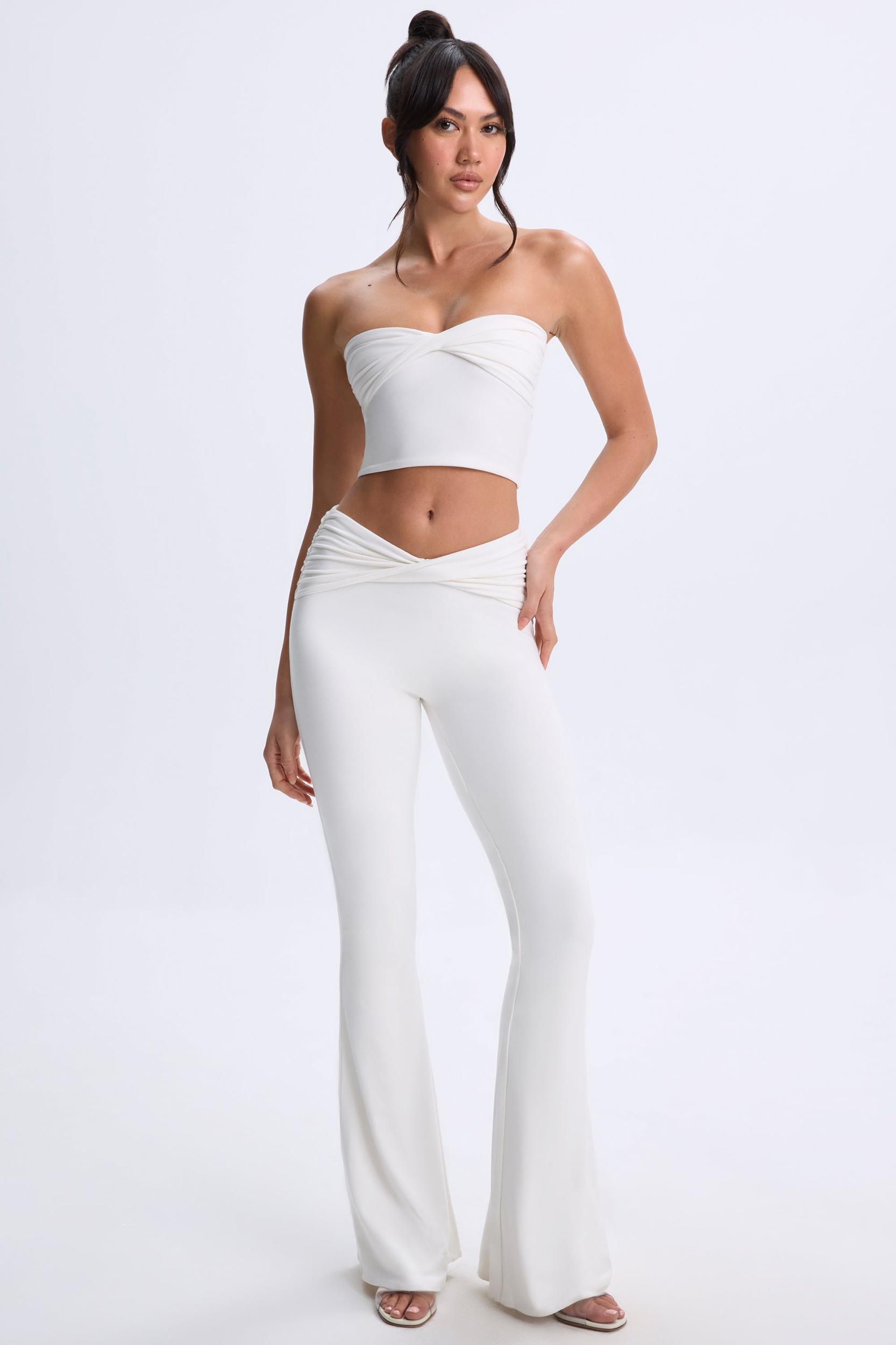 Twist-Front Flared Trousers in White Product Image