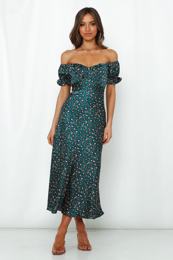 Spiced Ginger Medley Maxi Dress Green Leopard Product Image