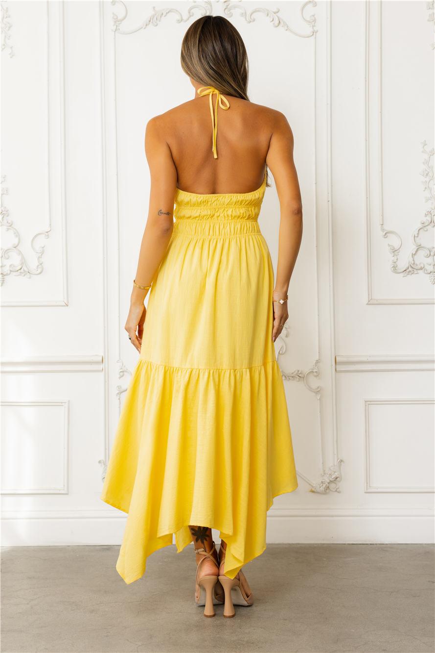 Sundrenched Escapes Halter Maxi Dress Yellow Product Image