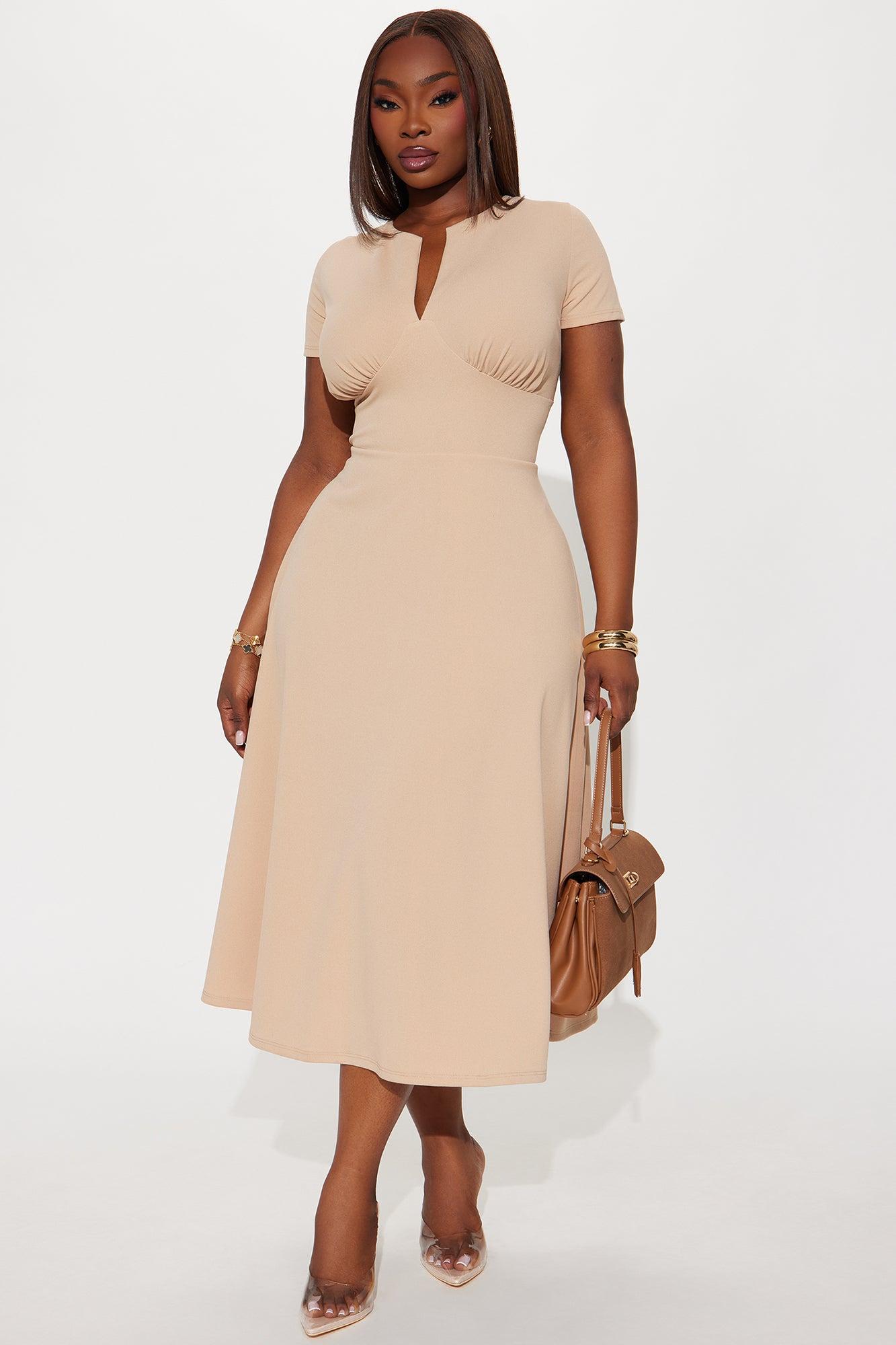 Charolette Short Sleeve Midi Dress - Taupe Product Image