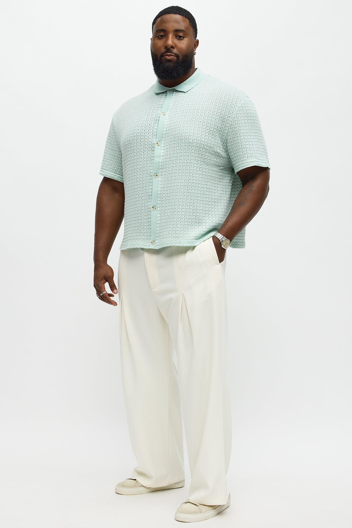 Regular Fit Color Block Button up Sweater Shirt - Teal Male Product Image