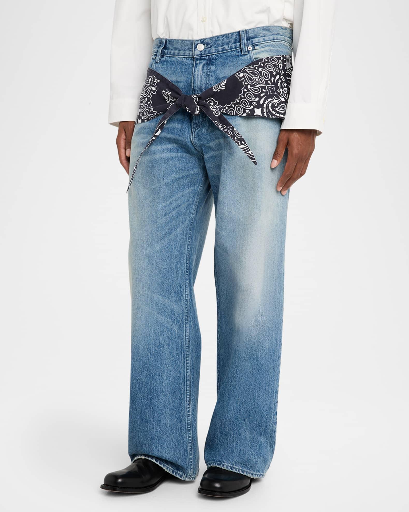 Men's Straight Baggy-Fit Bandana Tie Jeans Product Image