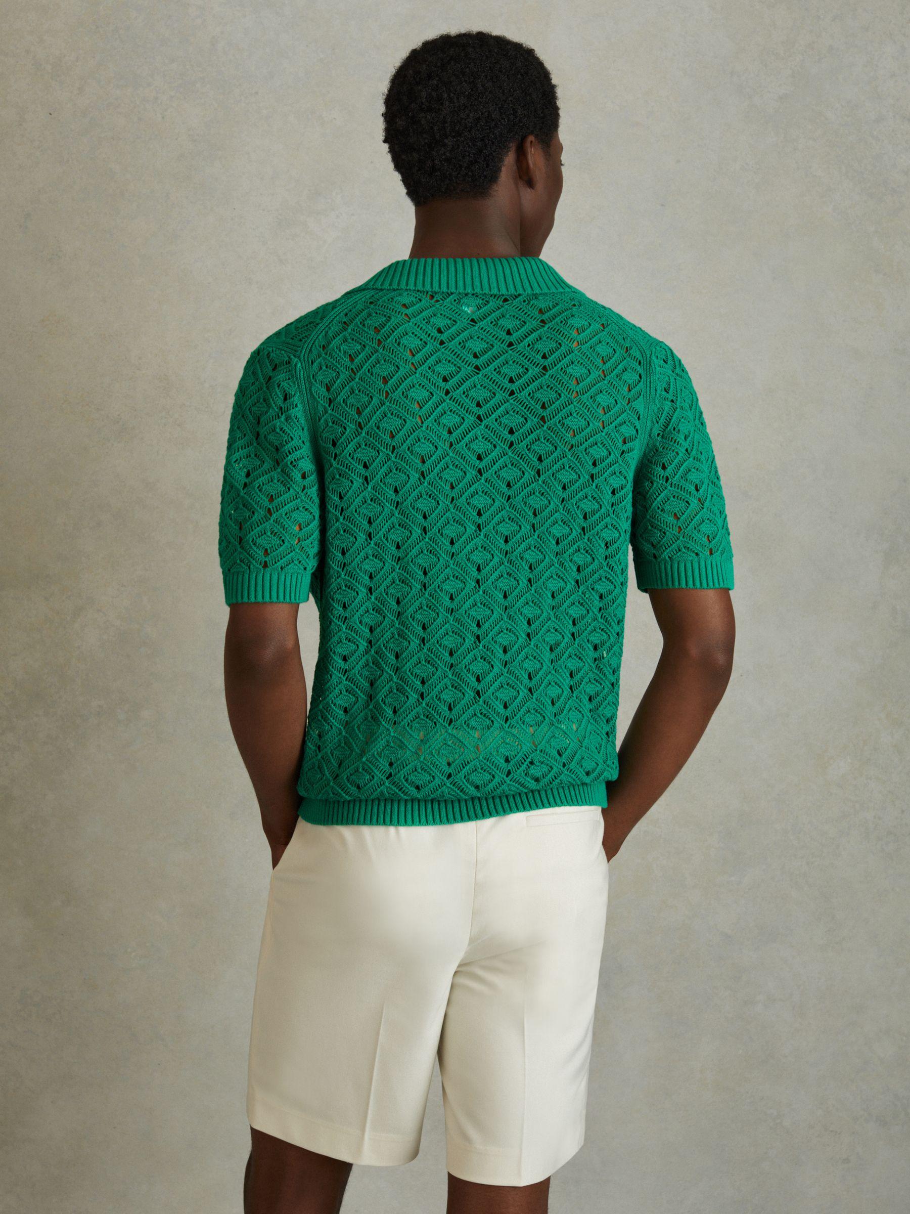 Crochet Cuban Collar Shirt in Bright Green Product Image