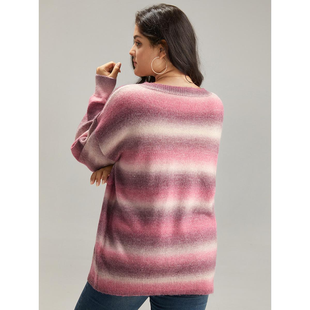 Plus Size Ombre Heather V Neck Elastic Cuffs Pullover Multicolor Women Casual Loose Long Sleeve V-neck Dailywear Pullovers BloomChic 22-24/3X Product Image