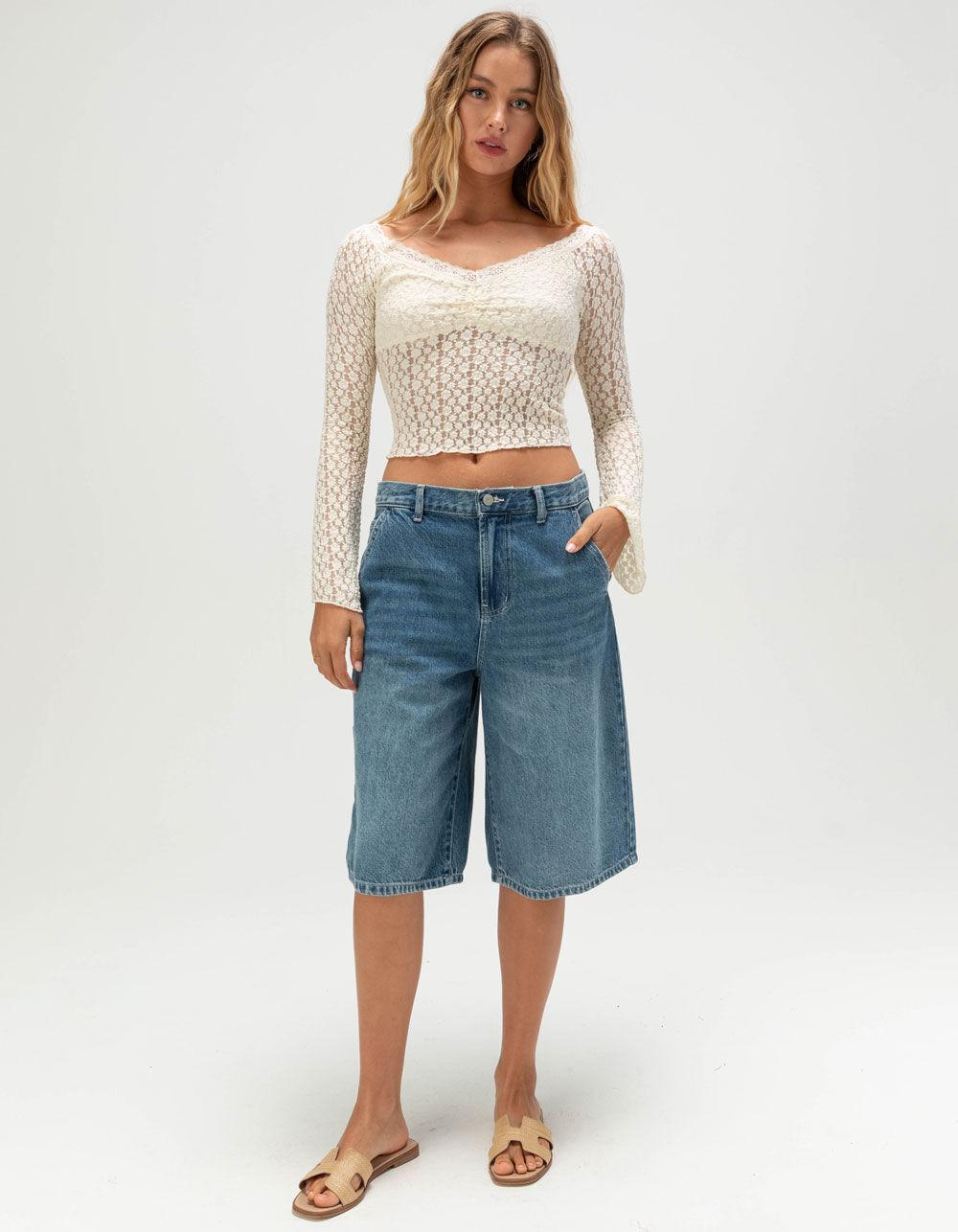 FULL TILT Womens Off The Shoulder Lace Top - CREAM Product Image