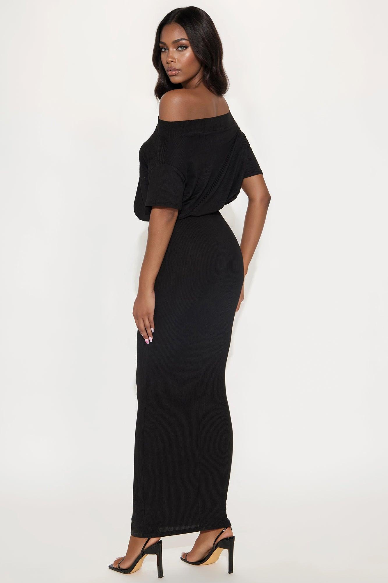 Julia One Shoulder Ribbed Maxi Dress - Black Female Product Image