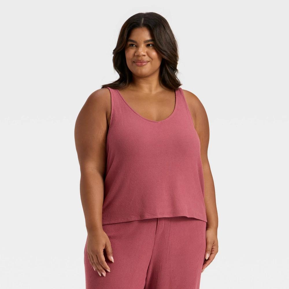 Women's Cozy Ribbed Pajama Tank Top - Auden™ Brown 3X Product Image