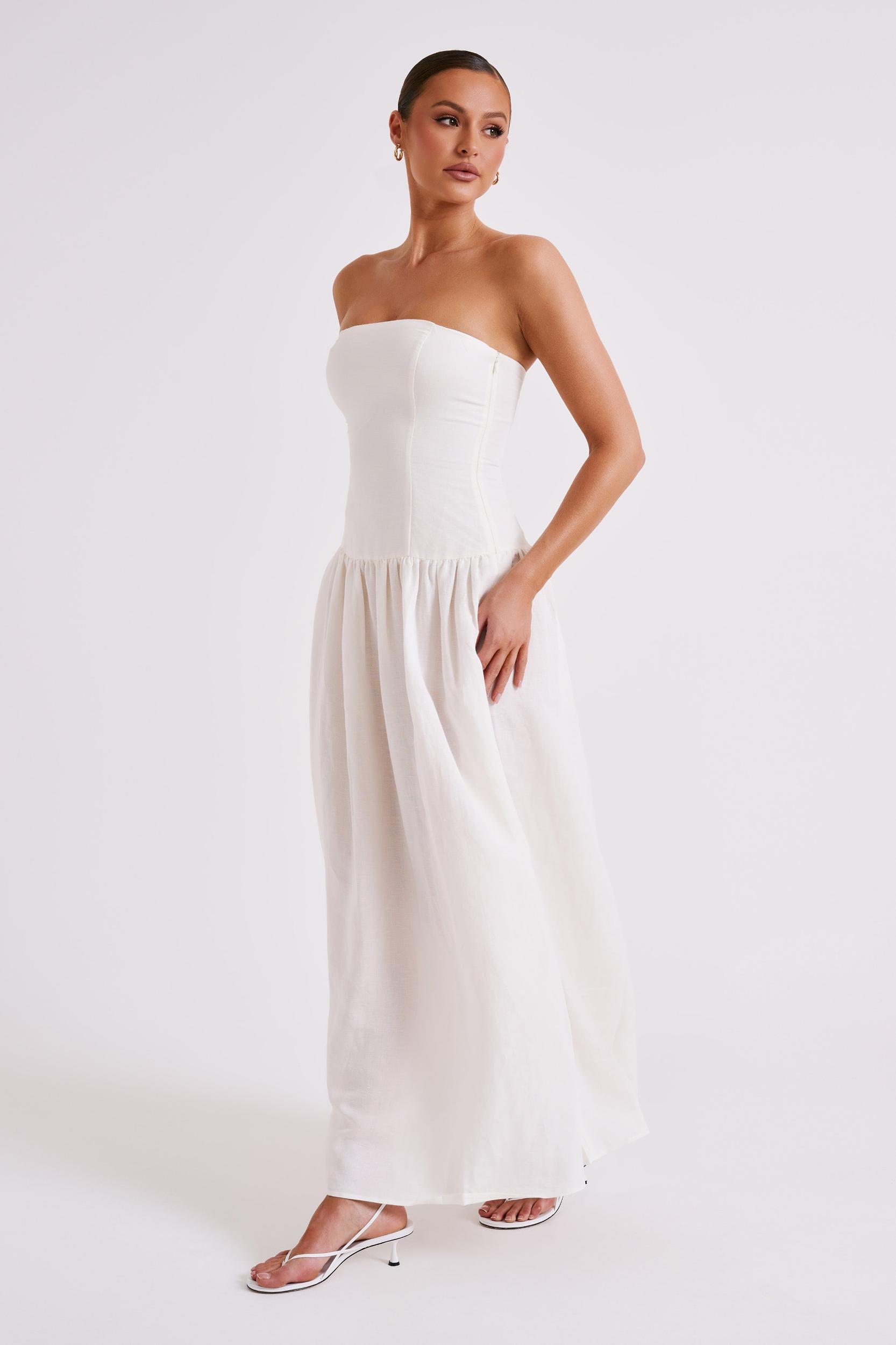 Audrina Strapless Linen Maxi Dress - White Product Image