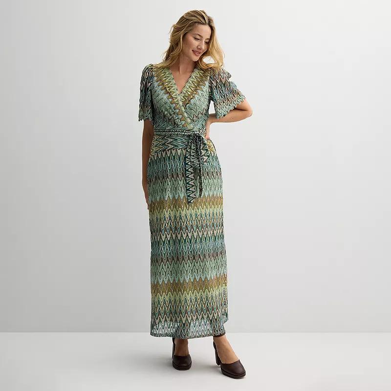 Women's Maison Tara Patterned Knit Maxi Dress, Size: 6, Teal Green Product Image