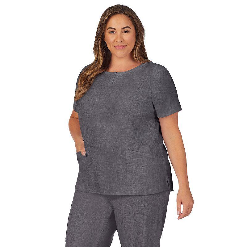 Plus Size Cuddl Duds® Scrubs Henley Top With 2 Pockets, Women's, Size: 1XL, Grey Heather Gray Product Image