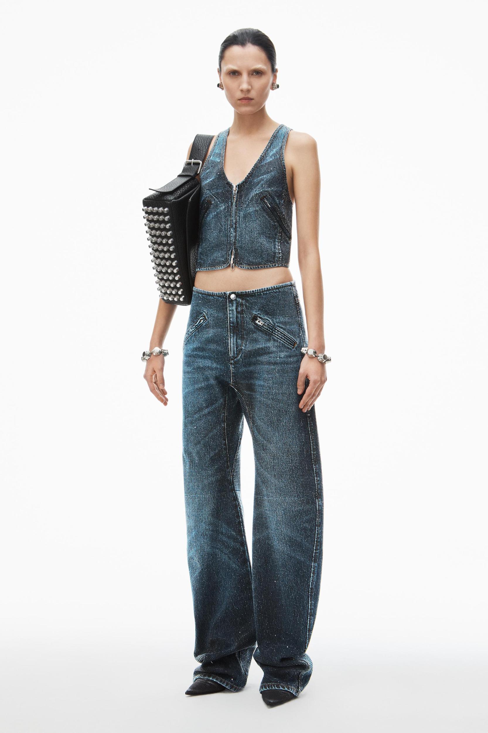 Clear Crystal Hotfix Vest In Cotton Denim Product Image