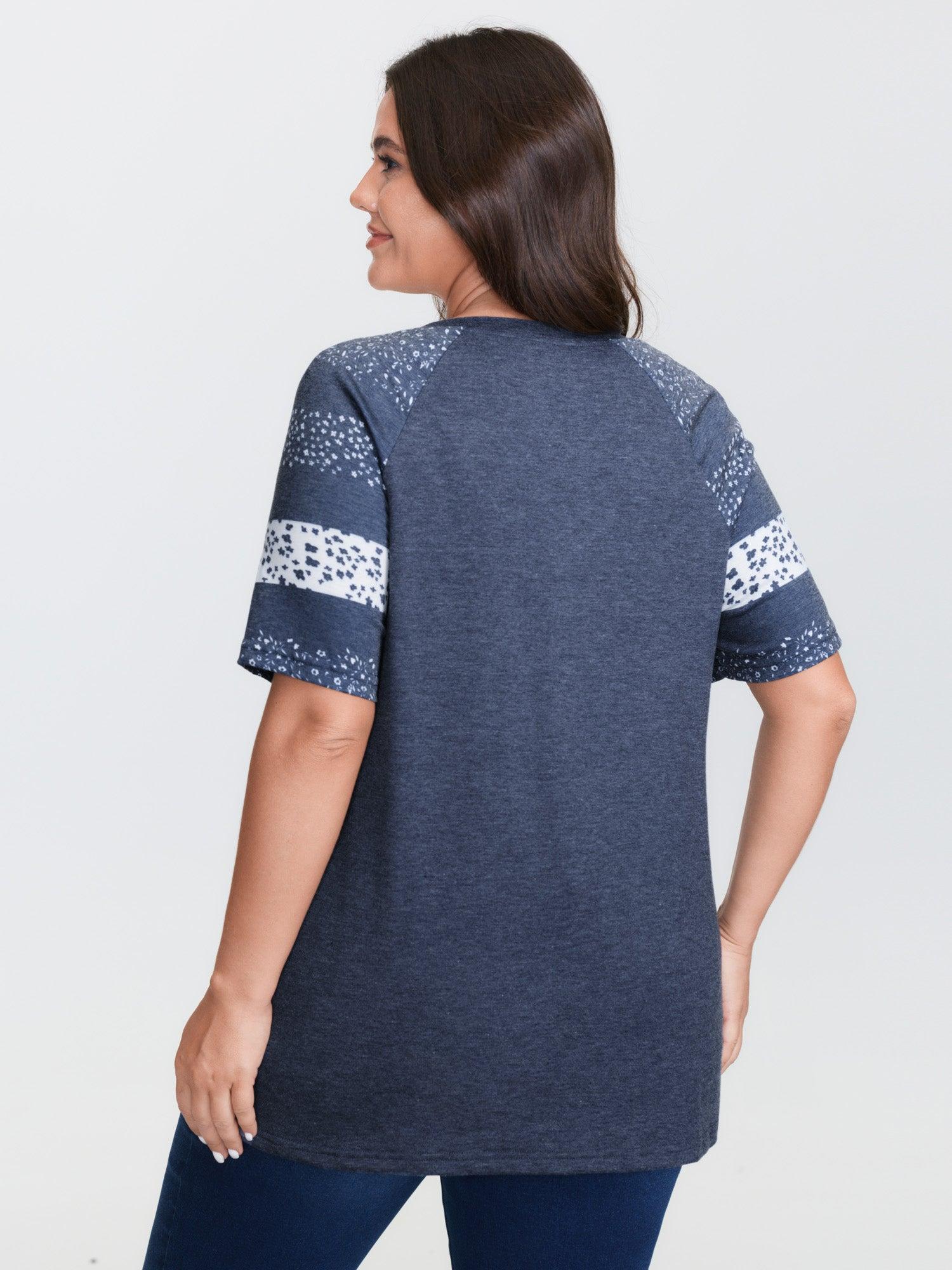 Ditsy Floral Colorblock Contrast Raglan Sleeve T-shirt Female Product Image