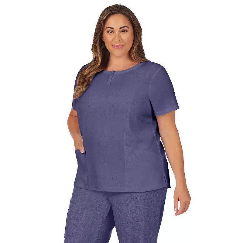 Plus Size Cuddl Duds® Scrubs Henley Top With 2 Pockets, Women's, Size: 1XL, Grey Heather Gray Product Image