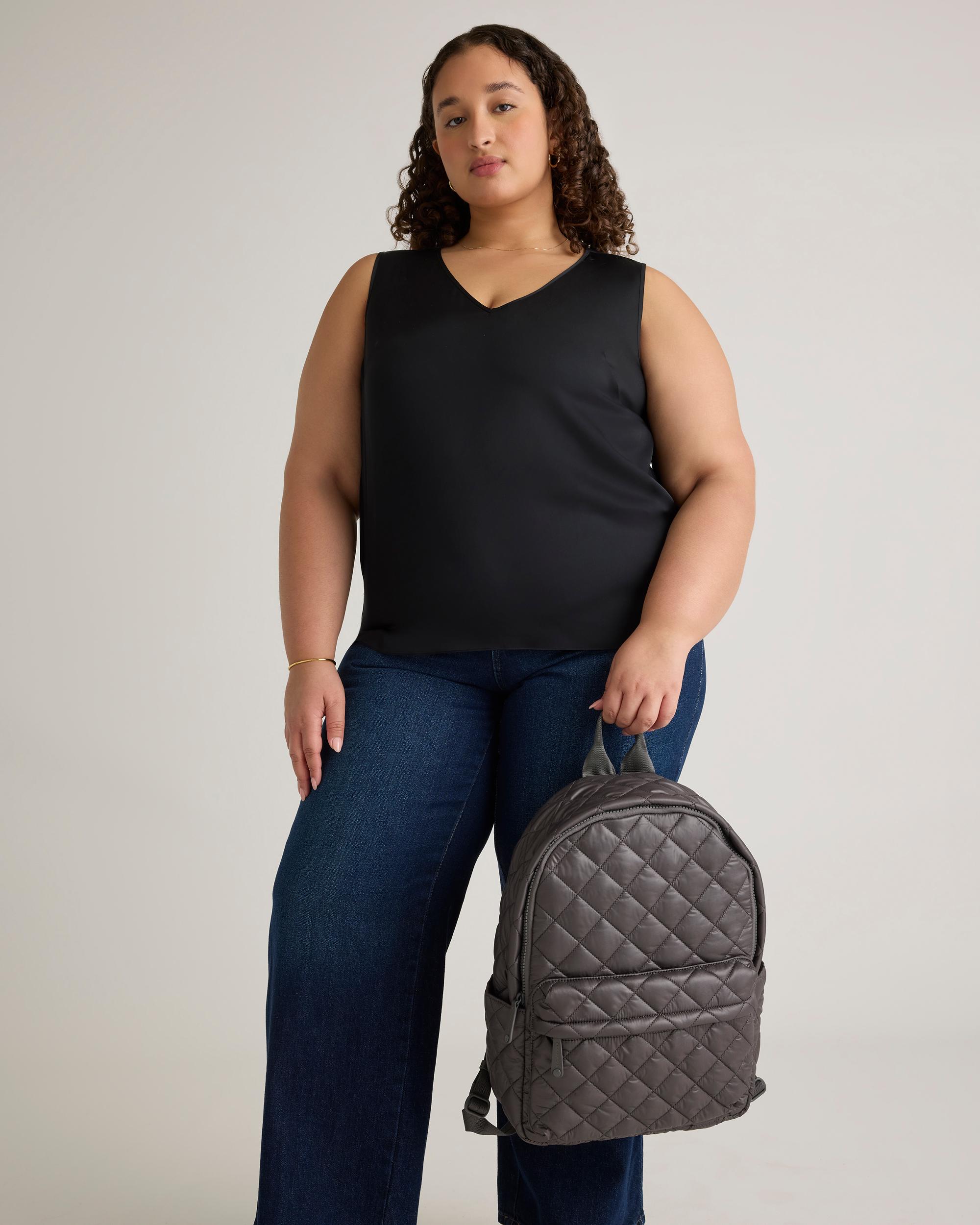 Quince | Women's Transit Quilted Commuter Backpack in Charcoal, Nylon Product Image