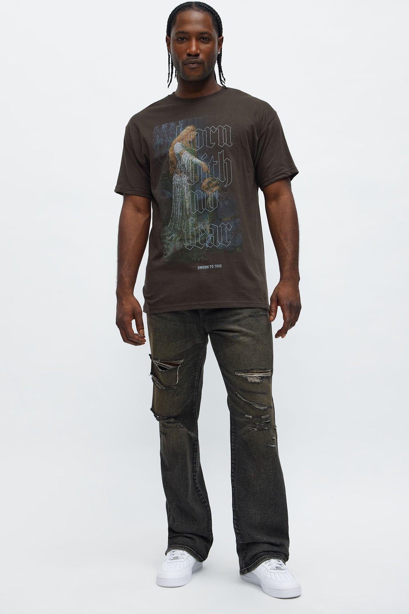 Stacked Slim Flare All Alone Distressed Jeans - Black Wash Male Product Image