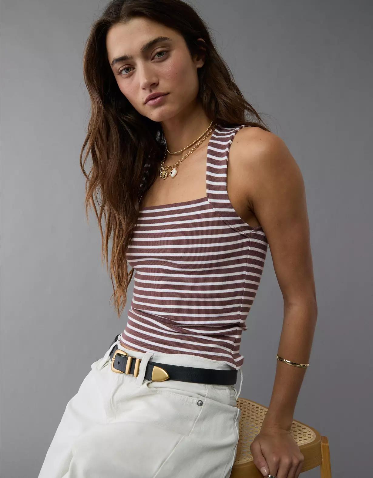 AE Sleeveless Square Neck Striped Top Product Image