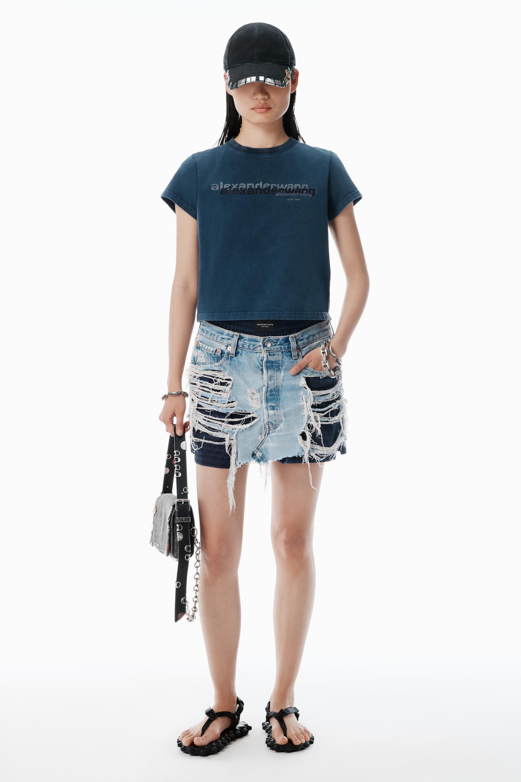 Navy Cotton Shrunken Logo Tee Product Image