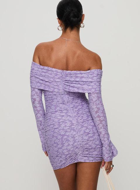 Intereste Long Sleeve Mini Dress Purple Product Image