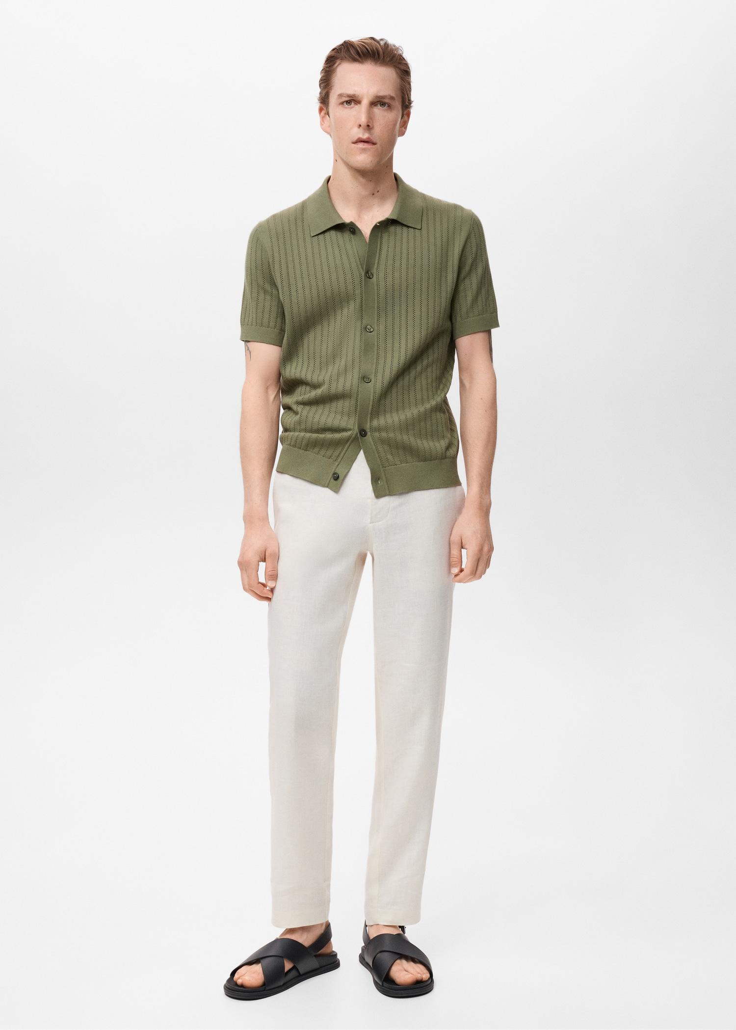 Cotton blouse with openwork detail - Men | MANGO USA Product Image