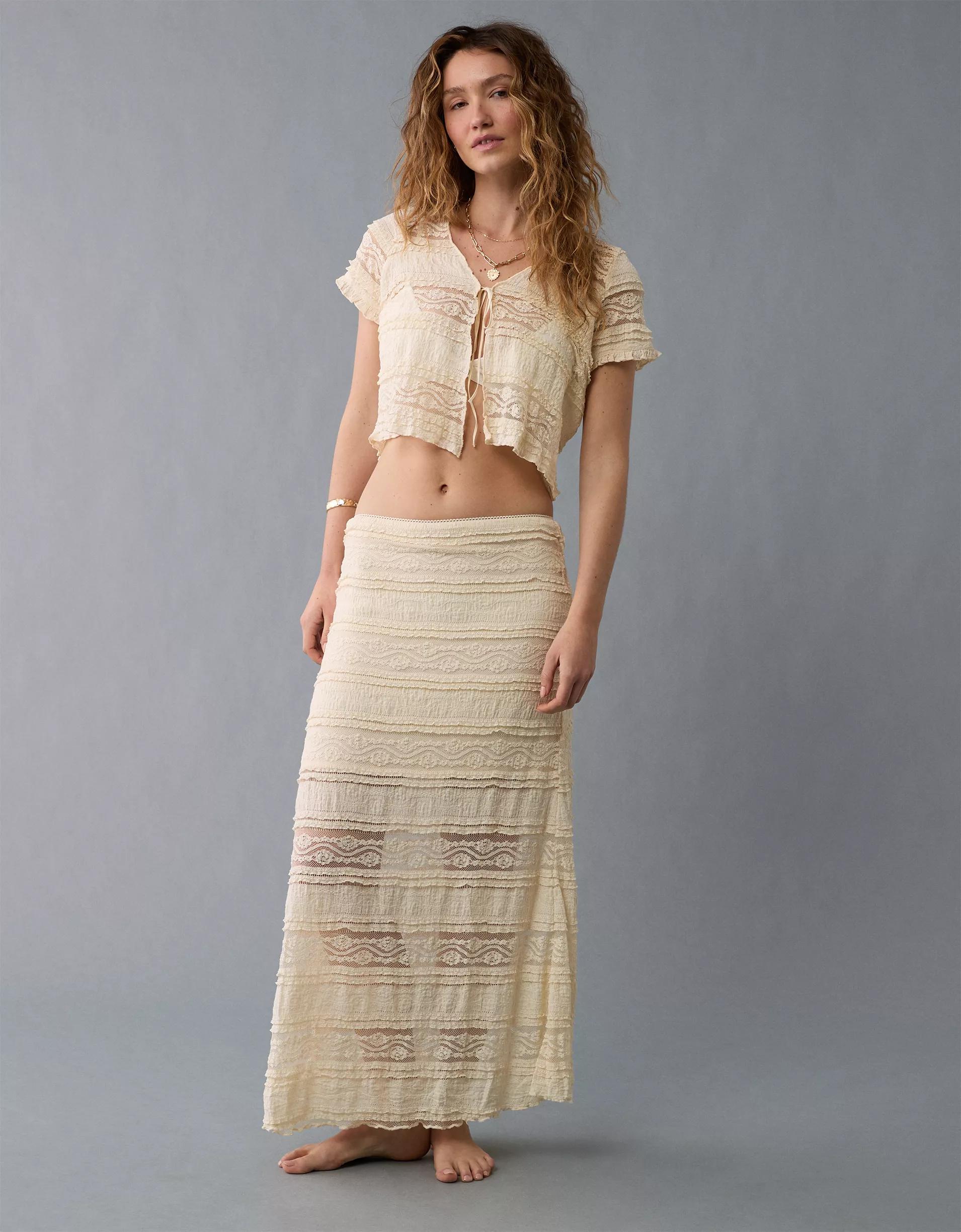 AE Tie Front Lace Shirt Product Image