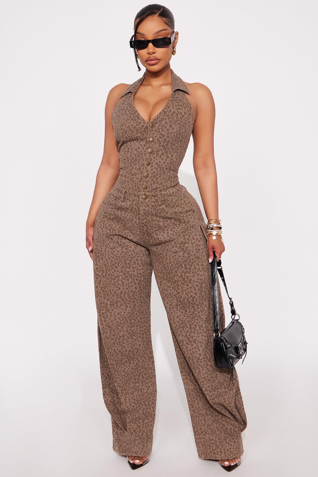 Liona Leopard Barrel Leg Jumpsuit - Brown/combo Female Product Image