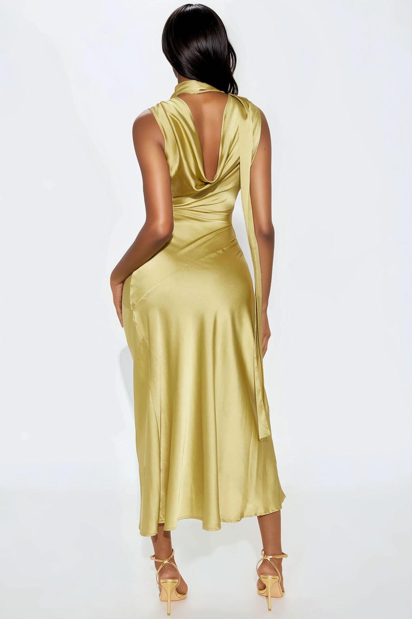 Valerie Cowl Neck Satin Maxi Dress - Green Product Image