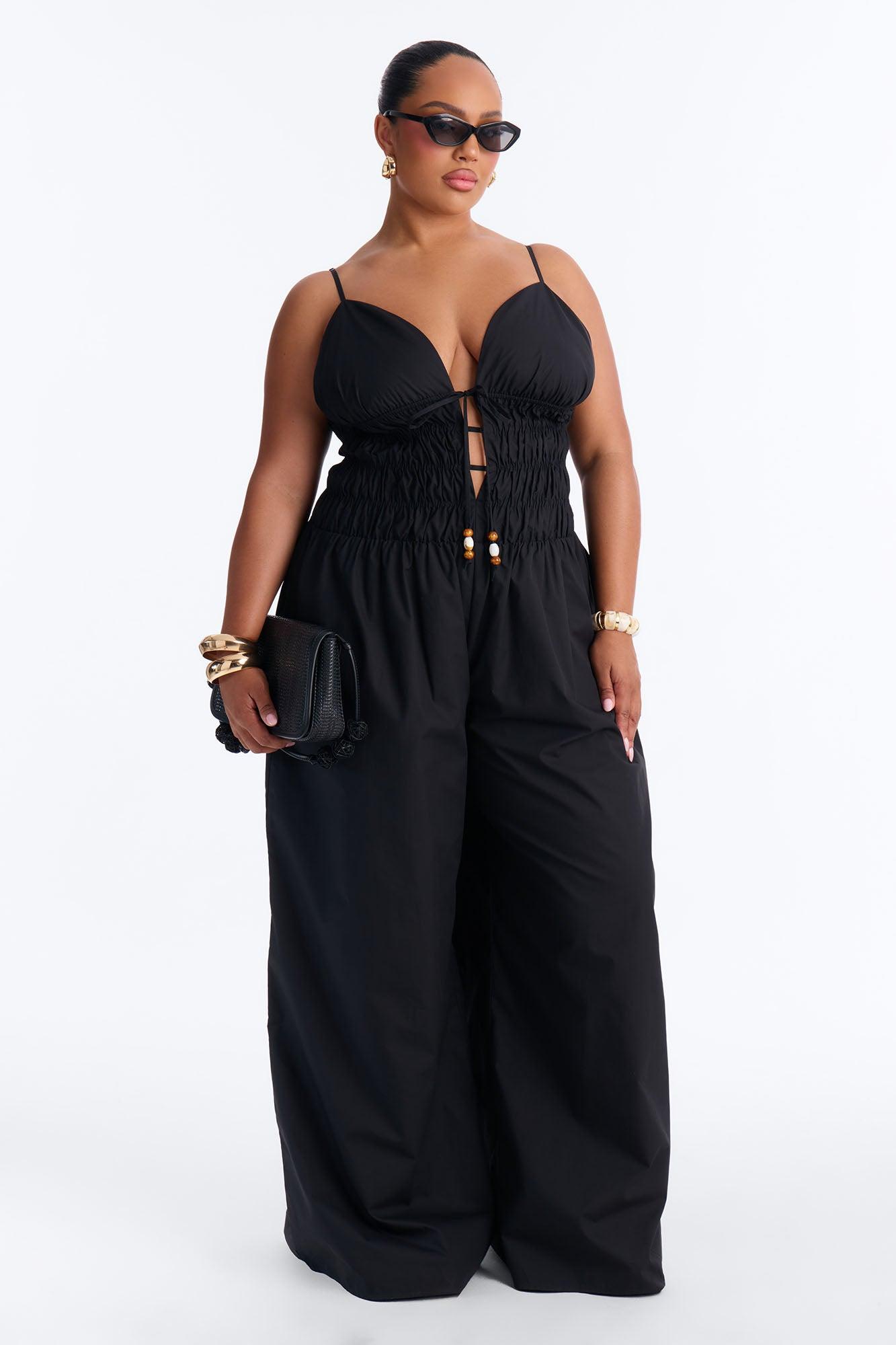 Vacation Muse Beaded Wide Leg Jumpsuit - Black Female Product Image