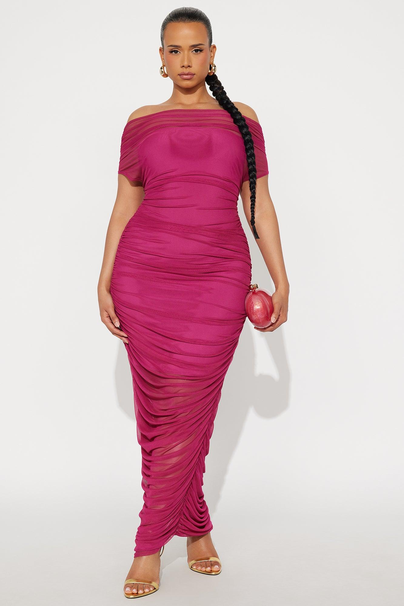 Obsessed With Me Ruched Maxi Dress - Magenta Female Product Image