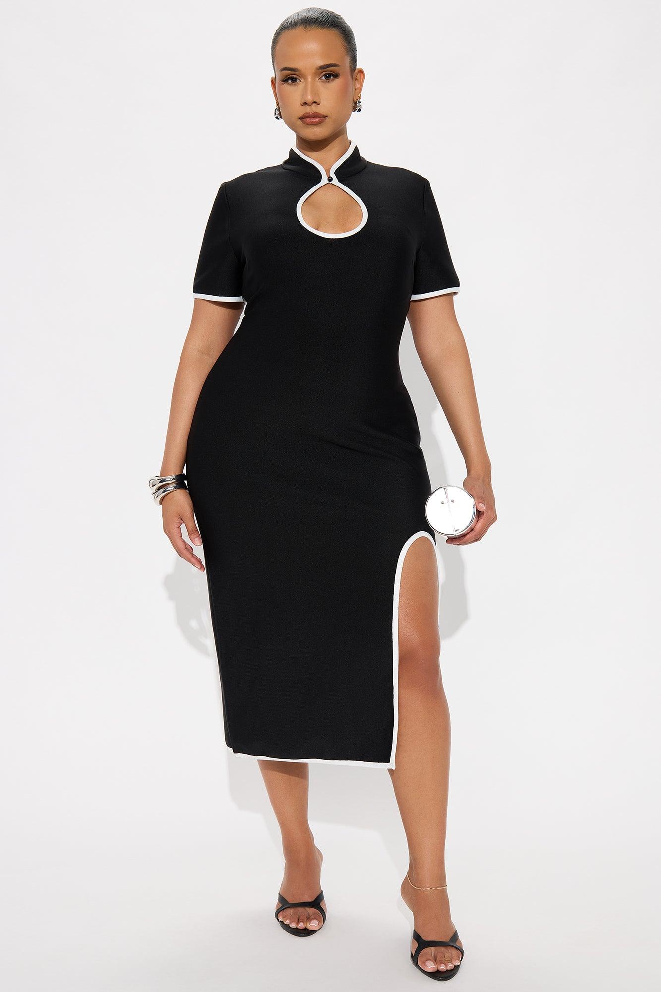 Worth It Collar Bandage Midi Dress - Black/White Female Product Image