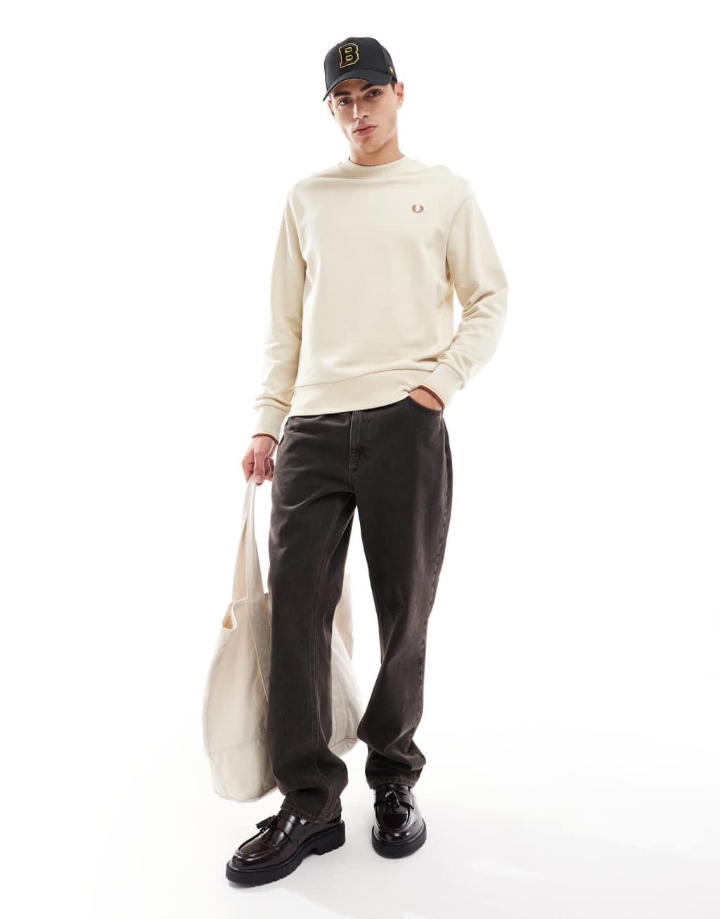 Fred Perry crew neck sweatshirt in light beige Product Image