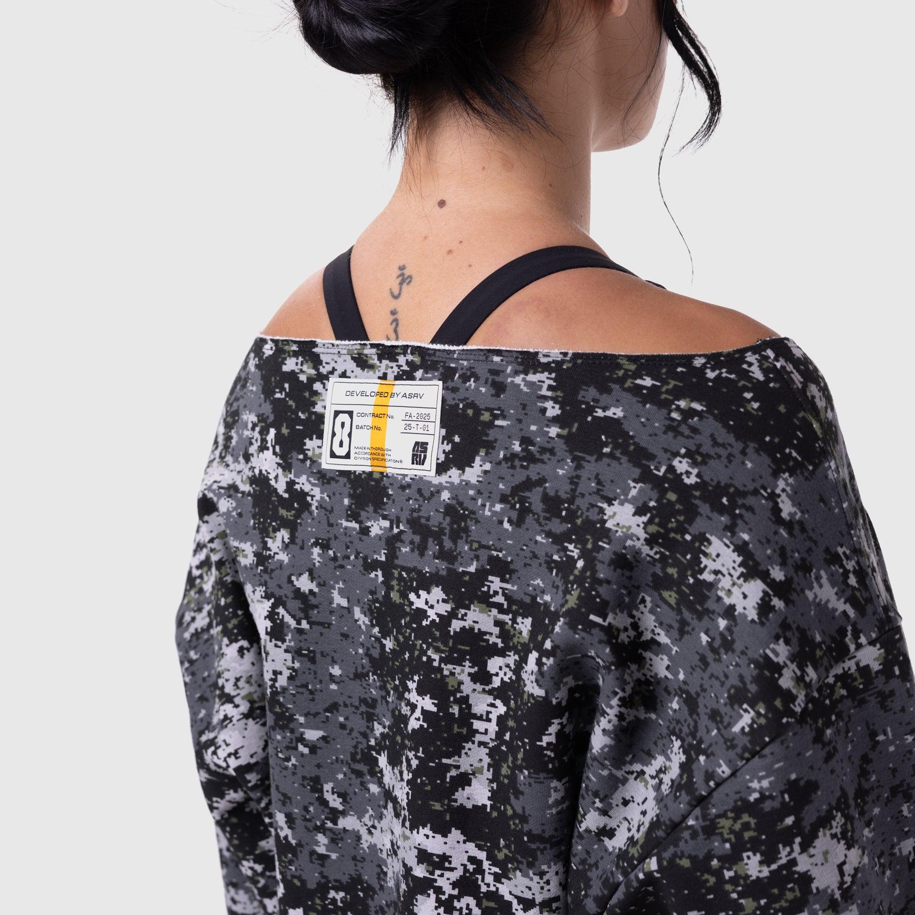 W049. Raw Hem Oversized Crewneck - Pixel Camo Product Image