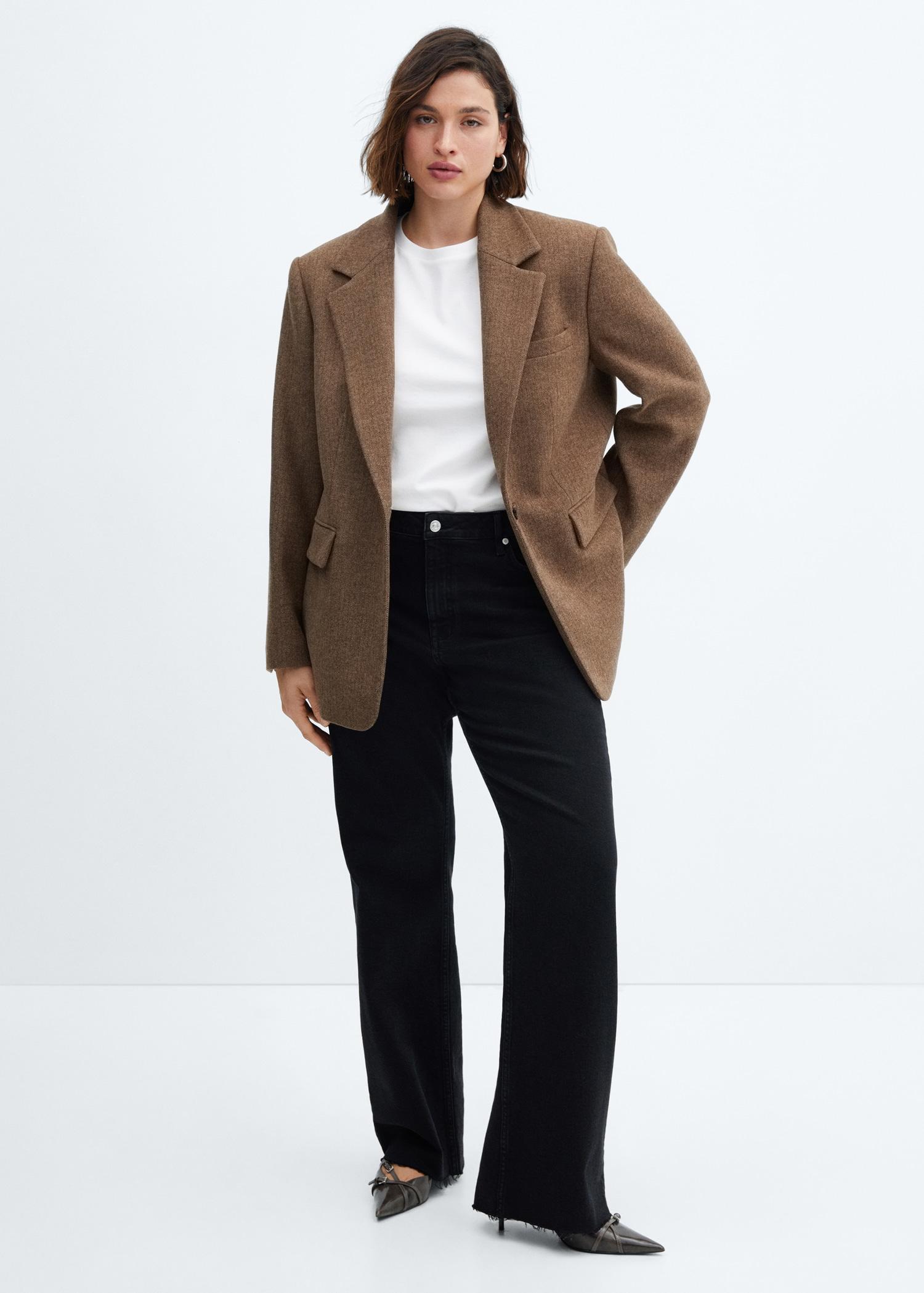 Herringbone wool-blend blazer - Women | MANGO USA Product Image