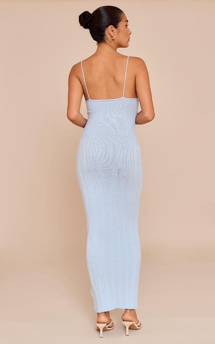 Petite Blue Strappy Knitted Stitch Detail Maxi Dress Product Image